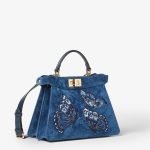 FENDI Peekaboo ISeeU Small Blue flocked denim bag with Night Butterfly embroidery - Image 6